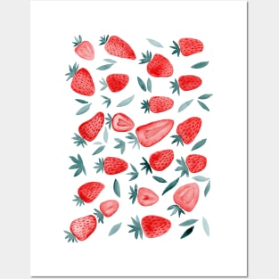 Watercolors strawberries - red and teal Posters and Art